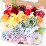 38Pcs Artificial Flowers Box Set, Silk Fake Flower For Diy Wedding Bridal Bouquet Corsage Centerpieces Decor Floral Arrangement Decor (Rainbow)