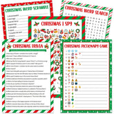 130Pcs Christmas Party Games Cards Set Xmas Trivia Pictionary Word Search Scramble Christmas I Spy Games Fun Holiday Activity For Family Friend Group Winter Xmas Holiday Party Supplies (Classic)