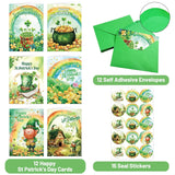 St. Patrick’S Day Cards Green Irish Shamrock Greeting Card Rainbow Leprechaun Gold Coin Notes Card For Holiday Supplies Party Favors 12Pcs