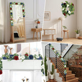 12Ft Artificial Eucalyptus Flower Garland With Butterflies - Pack Of 2 Fake Rose Faux Greenery Eucalyptus Garlands For Wedding Table Backdrop Centerpieces Decorations - Navy Blue & Burgundy& White
