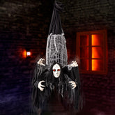 Halloween Animatronics Decorations Hanging Ghost with 4 Hands, 67'' Animated Spooky Zombie Ghosts with Creepy Sounds, Lighted Eyes, Scary Move, Haunted House Props Decor for Indoor Outdoor Yard Lawn