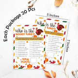 Thanksgiving Party Icebreaker Card - Who Is The Biggest Turkey -A Set Of 20 Game Cards, Thanksgiving Dinner Game For Teens & Adults, Friendsgiving, Harvest, Holiday, Party Favor And Supplies - A02