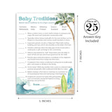 Beach Surf Theme Baby Shower Games — Baby Traditions Around The World Game — Pack Of 25, Outdoors Surfing Baby On Board, Fun Facts Shower Activity, Gender Neutral Co-Ed Couples Shower G940-Btw