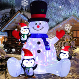 7Ft Inflatable Christmas Snowman With Penguins, Rotating 7 Color Changing Led Lights And 3Led Lights Xmas Holiday Blow U