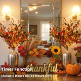 3Pcs Fall Decor Led Lighted Branches Lights With Timer With Artificial Fall Stems Pumpkins, Battery Operated, Autumn Twig Fairy Lights For Vase Living Room Bedroom Thanksgiving Party Indoor Outdoor