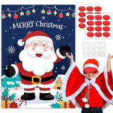 Pin The Nose On The Santa Claus, Christmas Party Supplies With Banner Poster Blindfold 24 Pcs Red Nose Stickers 2 Pcs Blindfold For Christmas Decorations