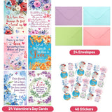 24Pcs Religious Valentines Day Cards Floral Happy Valentine'S Day Christian Greeting Card Bulk Assortment With Envelopes And Stickers For Adults Kids Party Favors Supplies