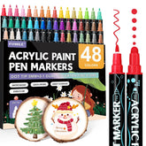 48 Colors Acrylic Paint Marker Dual Tip(Fine And Dot Tip), Paint Pens Acrylic Markers For Wood, Rock, Plastic, Glass, Ceramic, Canvas.Acrylic Markers Set For Diy Christmas Card And Art