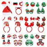 18 Pcs Christmas Glasses Glitter Headbands Hats Set, Hair Hoop Eyewear Eyeglasses Frame Santa Hat Photo Props For Christmas Party Favors Holiday Photos Booth
