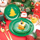 150Pcs Christmas Plates Plastic Disposable - 25 Guests Green Plates With Gold Tree, Gold Plastic Silverware, Clear Gold Cups, Christmas Design Perfect For Christmas Parties, Ej