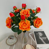 Fake Sunset Red Flowers, 6 Pcs Faux Silk Real Touch Moisturizing Artificial Rose Flowers For Wedding Decor,Flores Irosas Artificiales Para Decoracion(6, Orange)