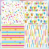 Birthday Wrapping Paper Rolls Colorful Gift Wrapping Paper With Happy Birthday Lettering Candles Polka Dots Stripes Design For Party Baby Shower - 4 Rolls - 17 In X 120 In(10Ft) Per Roll