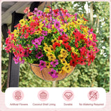 2 Pcs Artificial Hanging Flowers With Fake Basket Outdoor Realistic Hanging Plants With 12 Inch Coconut Lining Basket For Patio Lawn Garden Porch Decor (Mix)