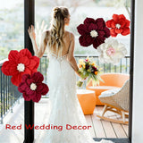 Red Paper Flowers Artificial 3D Wall Décor Wedding Birthday Bridal Baby Shower Violet Lavender Light Dark Red White Burgundy Nursery Room Backdrop Centerpieces Girls Women Party Decorations