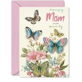 Mom Birthday Card - Beautiful Butterflies - Happy Birthday Card For Mom From Son Daughter, 5X7 Inch Elegant Pastel Butterfly Bday Greeting Cards