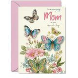 Mom Birthday Card - Beautiful Butterflies - Happy Birthday Card For Mom From Son Daughter, 5X7 Inch Elegant Pastel Butterfly Bday Greeting Cards