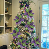 6 Pcs 10'' Mardi Gras Poinsettia Flower Large Flowers Glitter Artificial Tree Decorations Carnival Party Tree Ornaments Wreath Supplies New Orleans Style Party