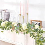 6.6 Ft White Flower Garland With 3D Butterfly, Artificial Eucalyptus Garland With Flowers Fake Rose Vine For Table Centerpiece Wedding Arch Baby Shower Party Room Backdrop Decor
