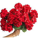 4 Bundles 15'' Artificial Geraniums Silk Flowers For Outdoors Uv Resistant Home Decor Garden Look Real (4, Red)