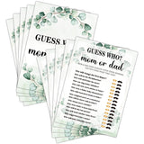 Baby Shower Game Set - Who Mom Or Dad Gender Reveal Party Decor Supply - Greenery Boho Botanical Baby Shower Games & Activities - Gold Foil Game Pack For Boys And Girls - 30 Game Cards(B04)