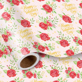 Valentines Wrapping Paper Roll, Pink With Red Rose & Gold “Happy Valentine’S Day” Lettering, Romantic Floral Gift Wrap For Wedding, Anniversary, Birthday, Party, Mini Roll 17In X 16.4 Ft