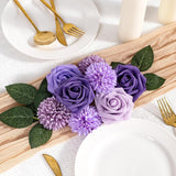 Purple Flower Artificial Roses Faux Flowers With Stems Mix Fake Roses Dahlia Chrysanthemum Ball For Wedding Bridal Bouquets, Table Centerpieces, Baby Shower, Party, Home Decorations