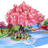 Cherry Blossom Tree Pop Up Cards, 3D Swans Couple Anniversary, Birthday Cards 6"X 8", Gift For Birthday, Wedding, Valentines, Thank You, All Occasion For Women, Wife, Mom, Her, Girlfriend, Daughter