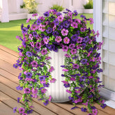 Artificial Hanging Flowers For Outdoors, 2 Pcs Fake Hanging Plant Spring Summer Decor, Uv Resistant No Fade Faux Silk Daisy Flower For Planter Front Door Porch Patio Yard Garden(Double Purple)