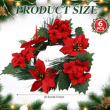 6 Pcs Christmas Candle Rings Artificial Red Poinsettia Candle Rings Christmas Table Centerpieces Decorations For Home Xmas Holiday Party Table Centerpiece
