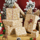 Christmas Wrapping Paper Roll, Brown Kraft Christmas Wrapping Paper With White Pine Branch Design, Retro Classic Gift Wrapping Paper For Xmas New Year Winter Holiday, 17 Inch X 49 Feet