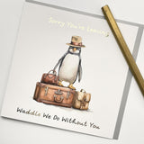 Old English Co. Sorry You'Re Leaving Card For Him Her - Penguin Hat And Suitcase Retirement Card For Work Colleague - Fun Good Luck Retirement Pension Card For Colleague | Blank Inside With Envelope