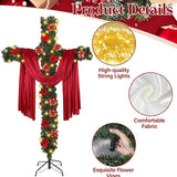 7Ft Artificial Christmas Cross Tree With A String Lights And A Red Silk Scarf Christmas Easter Decorations Jesus Christ Catholic Cross Decor He Is Risen Decorative Cross Tree For Outdoor Home Decor