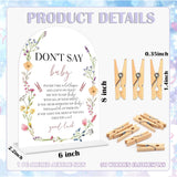 Baby Shower Games - Wildflower Don'T Say Baby Clothespin Game, 1 Arch Acrylic Sign And 50 Mini Clothespins, Gender Reveal Game, Floral Baby Shower Decoration Supplies (Gxb05)