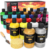 24 Colors Acrylic Paint Set, Including Gold And Silver, 8.45Oz(250Ml) Large Bottles Adult Artist Paints For Canvas, Crafts, Mural, Rocks, Clay, Fabric, Wood