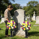 Cemetery Flowers For Grave,Artificial 24 Heads Large Chrysanthemums Rose Daisy With Cemetery Vase,Artificial Cemetery Flowers For Outdoor Grave Decorations (Purple, 24 Head)