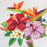 Unique Quilling Card - Tropical Hibiscus Bouquet Design | Handmade Greeting Card For Birthday, Anniversary, Christmas, Mother’S Day, Thank You, Friends & Loved Ones