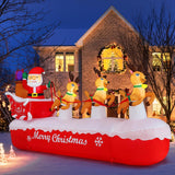 10 Ft Christmas Inflatables Outdoor Decorations Santa Claus On Sleigh, Blow Up Cute Elks Pulling Santa'S Inflatable Yard
