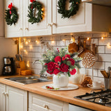 Christmas Artificial Flowers Red Berries Green Pine Neddles Fake Christmas Flowers Bouquet With Roses And Hydrangea Christmas Floral Arrangement For Home Table Holiday Wedding Grave Decor (13")