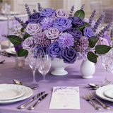 Purple Flower Artificial Roses Faux Flowers With Stems Mix Fake Roses Dahlia Chrysanthemum Ball For Wedding Bridal Bouquets, Table Centerpieces, Baby Shower, Party, Home Decorations