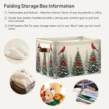 Christmas Tree Cardinals Birds Storage Basket With Waterproof Liner And Pu Handles Winter Xmas Tree Bow Storage Bins Boxes 14.2" Collapsible Decorative Organizer Baskets For Bedroom Office 1 Pack