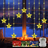 Christmas Window Lights With 3 Pcs Xmas Cards, 76Leds 9 Stars Curtain Lights Battery Operated With Timer & 8 Mode, Ip65