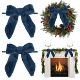 Navy Blue Bows 7''×9'' Christmas Bows For Gift Wrapping Faux Fur Present Bows Premade Bows For Christmas Trees Fireplaces Wreaths Staircases Crafts Home Outdoor Winter Decoration, 6 Pcs