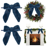 Navy Blue Bows 7''×9'' Christmas Bows For Gift Wrapping Faux Fur Present Bows Premade Bows For Christmas Trees Fireplaces Wreaths Staircases Crafts Home Outdoor Winter Decoration, 6 Pcs