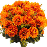 Fall Flowers Artificial For Decoration, 18 Heads Fake Mums Fall Floral Arrangement Silk Chrysanthemums Bouquet For Outdoor Home Indoor Table Pots Vase Cemetery Decoration, 2 Pcs