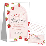 Strawberry Baby Shower Decorations - Family Traditions Baby Shower Games, 1 Sign And 50 Cards, Funny Gender Reveal Games For Strawberry Party Activities Supplies, 50 Guests