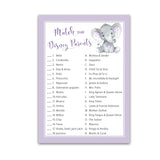 Gender Neutral Baby Shower Game — Cartoon Parent Match Game — Pack Of 25 — Purple Elephant Baby Shower Game, Match Famous Cartoon Parents Fun Shower Activity, Star Kids Match Game G503-Dpm