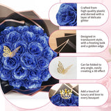 Glitter Roses Bouquet, 24 Roses Diy Fake Glitter Flowers Bouquet, Everlasting Shiny Artificial Red Rose Bouquet For Mothers Day Gifts, Anniversary, Engagement, Wedding (Blue)