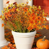 16 Bundles Artificial Flowers For Outdoor/Indoor Decoration, Plants For Outside, Fake Fall Plants. Suitable For Outdoor Flowerbed, Indoor And Outside Decorations (Orange).