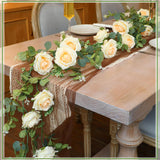 4 Pack 26 Ft Artificial Eucalyptus Vines Garland With Flowers Fake Floral Flower Garland Rose Wreath For Wedding Party Arch Table Decor Backdrop Decorations(Champagne)