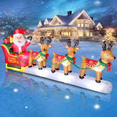 12Ft Long Christmas Inflatables Santa Claus On Sleigh With 3 Reindeer Yard Decoration, Cute Blow Up Santa Xmas Decor Wit